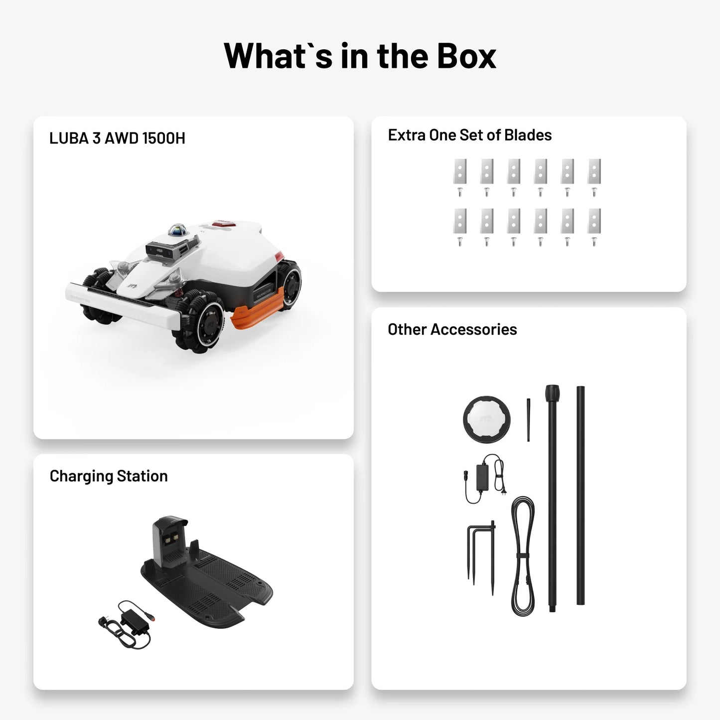 LUBA 3 AWD 1500H Robot Lawn Mower , 0.37Acres,360° Lidar+Dual-Cam AI Vision, 80% Slopes,2.2-4.0In Cut