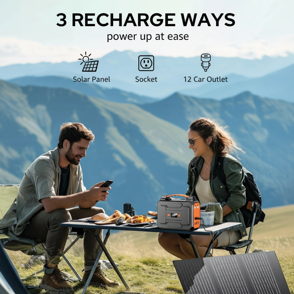Solar Powered Generator 100W, Portable Power Station with Solar Panels 40W | 146Wh Solar Power Bank with AC Outlet,Usb A,USB C, DC Output, Small Solar Generator for Home Use Outdoor Camping RV Van Trip