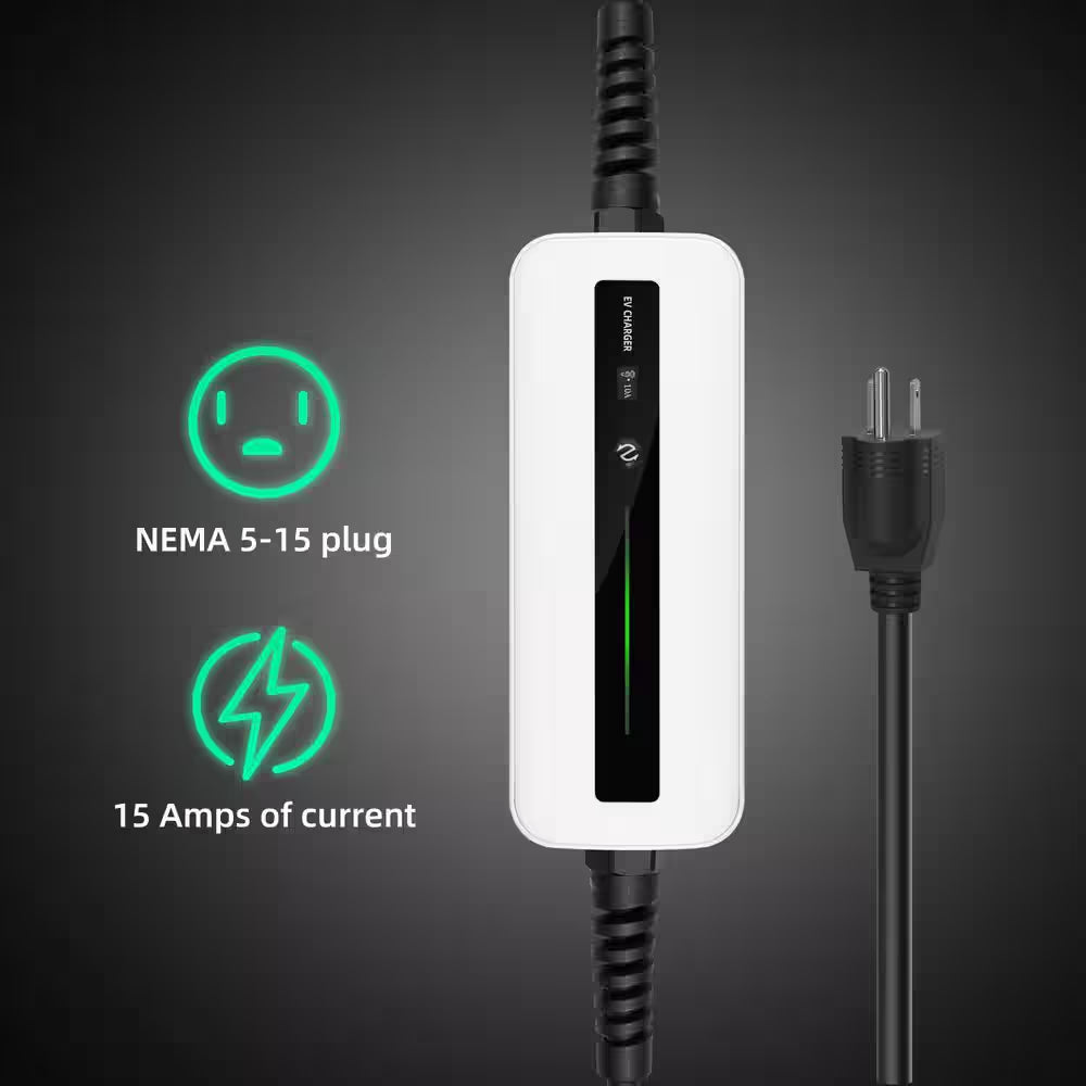 20Ft 120-Volt Level 1 EV Charger Cable NEMA5-15P Portable EVSE SAE J1772 Plug IP65 Home Charging Station