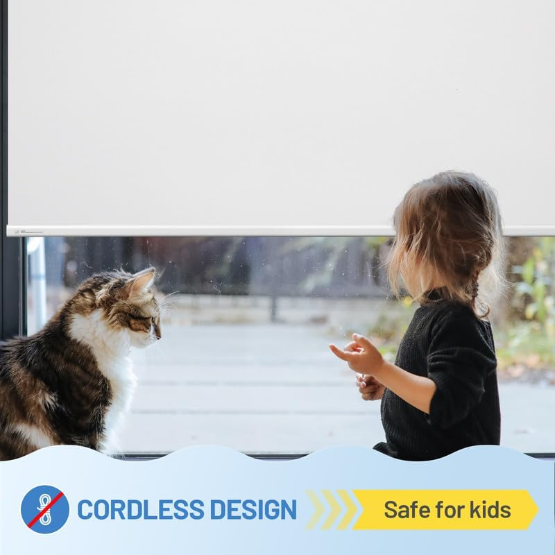 Motorized Blinds with Remote, Smart Automatic Roller Shades | Rechargeable Blackout Blinds with Valance Cover, Grasscloth Fabric Shades for Bedroom, Living Room,White, 22 X 72