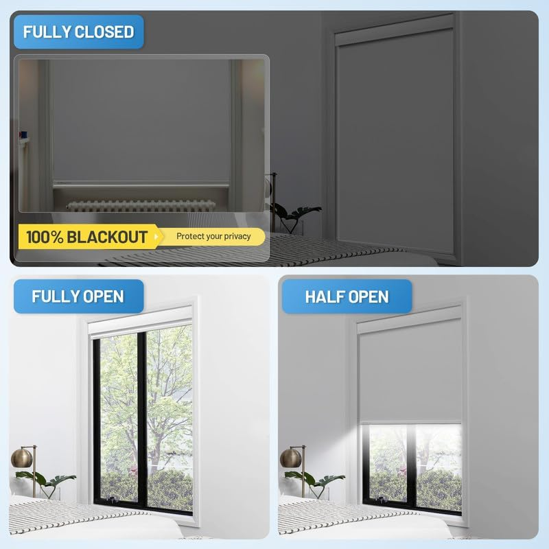 Motorized Blinds with Remote, Smart Automatic Roller Shades | Rechargeable Blackout Blinds with Valance Cover, Grasscloth Fabric Shades for Bedroom, Living Room,White, 22 X 72