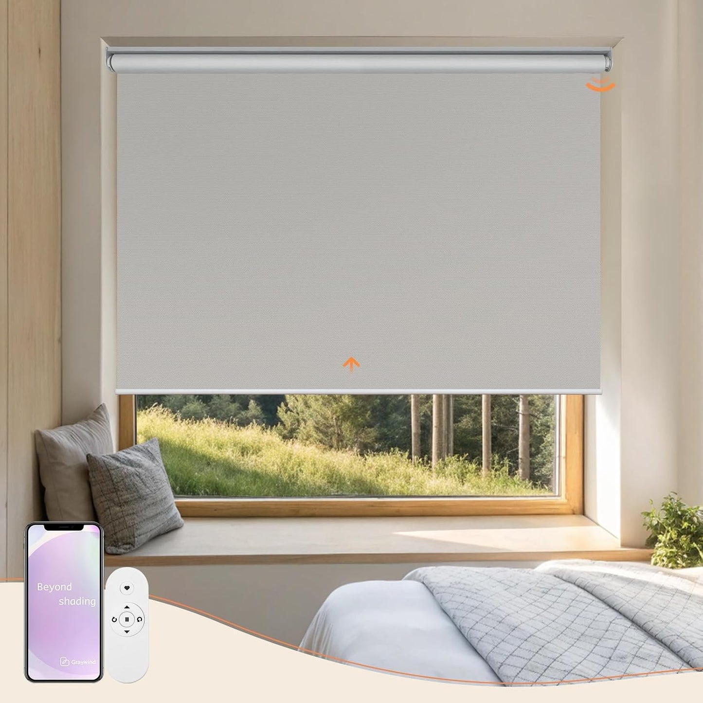 Motorized Blinds with Remote APP Control Blackout Roller Shades for Indoor Windows (Cross Texture White, 34" W X 72" H)