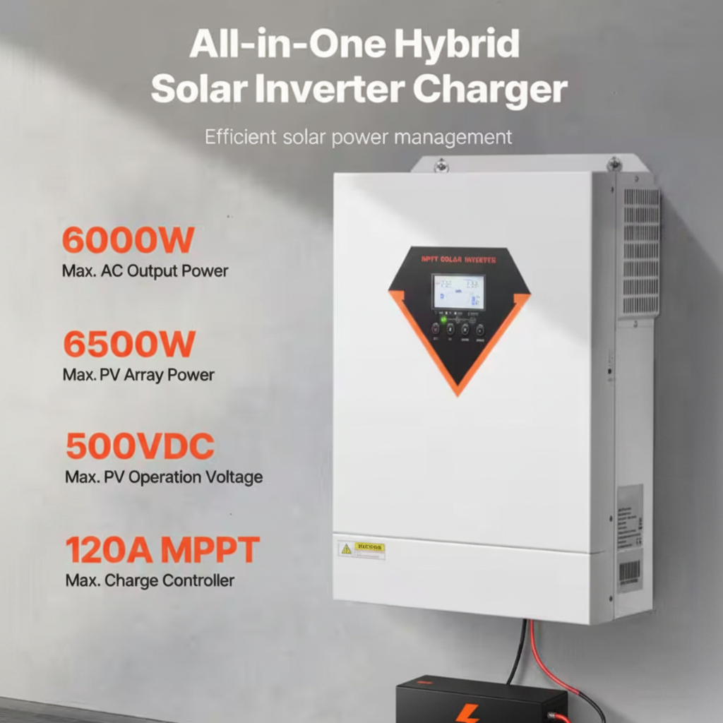 Hybrid Solar Inverter 3500W All in One Pure Sine Wave Charger 24 V DC to 220/230V AC Built-In 100A MPPT Solar Controller