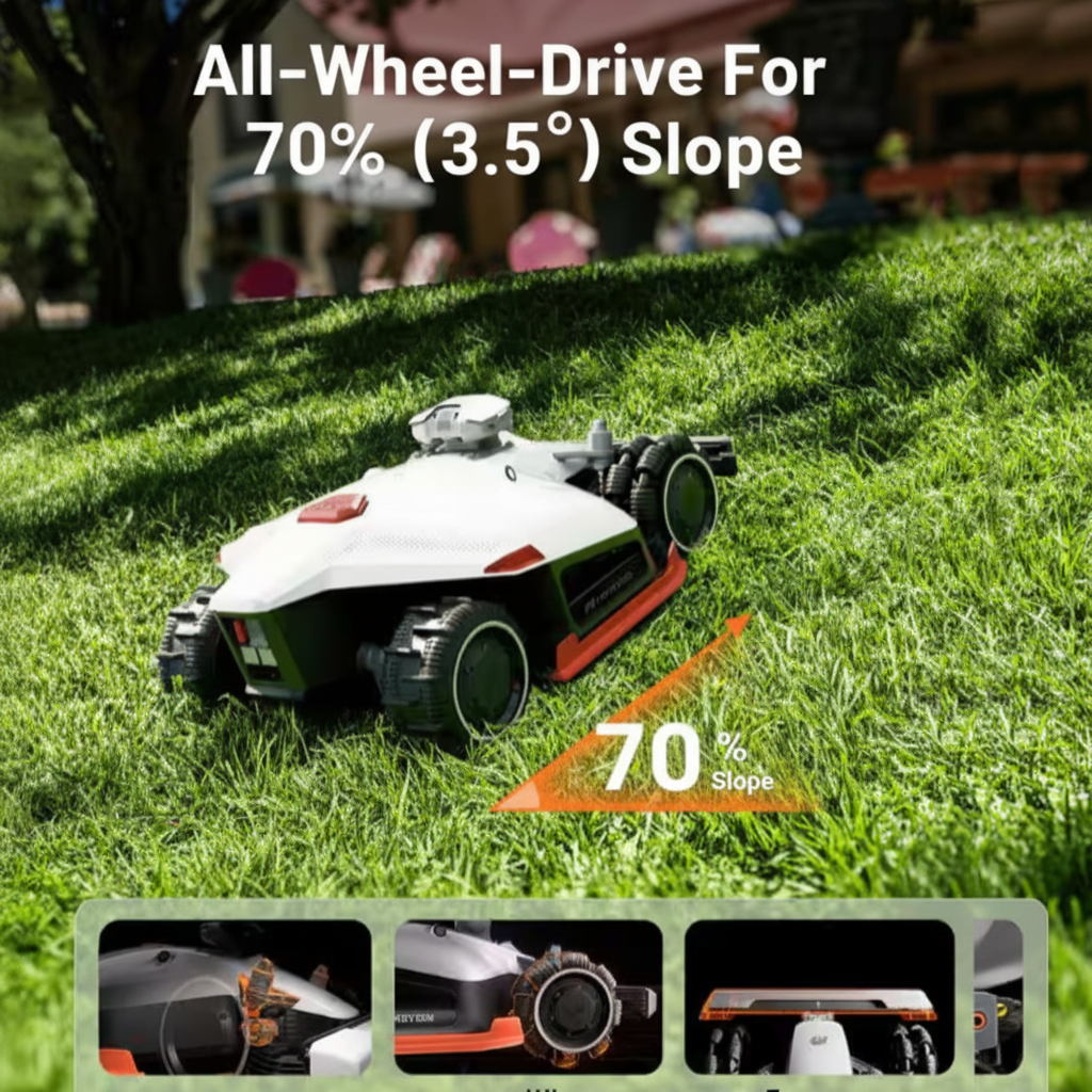 Luba 2 AWD 15.8 In. RTK Robot Lawn Mower (3/4 Acre), Adjustable Cutting Height (1 In. - 2.7 In.), All Terrain, AI Vision