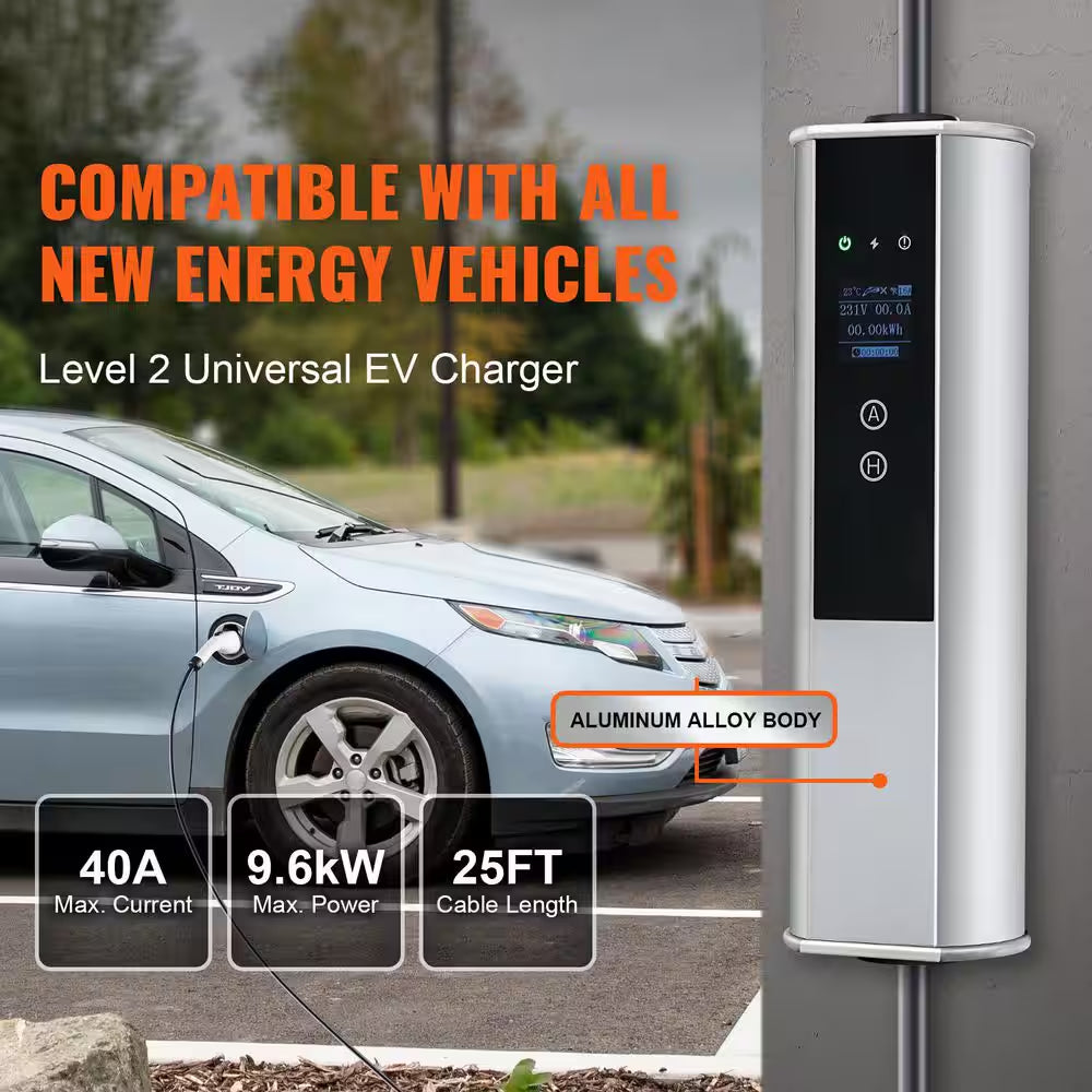 Level 2 Portable EV Charger, 40A 240V, 25 Ft. Cable, NEMA 14-50P Plug, Adjustable Current for Home EV Charging
