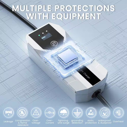 20 Ft 110-240-Volt Portable Electric Car Charger Level 1 2 16A Adjustable Plug-In Hybrid EV LCD Screen