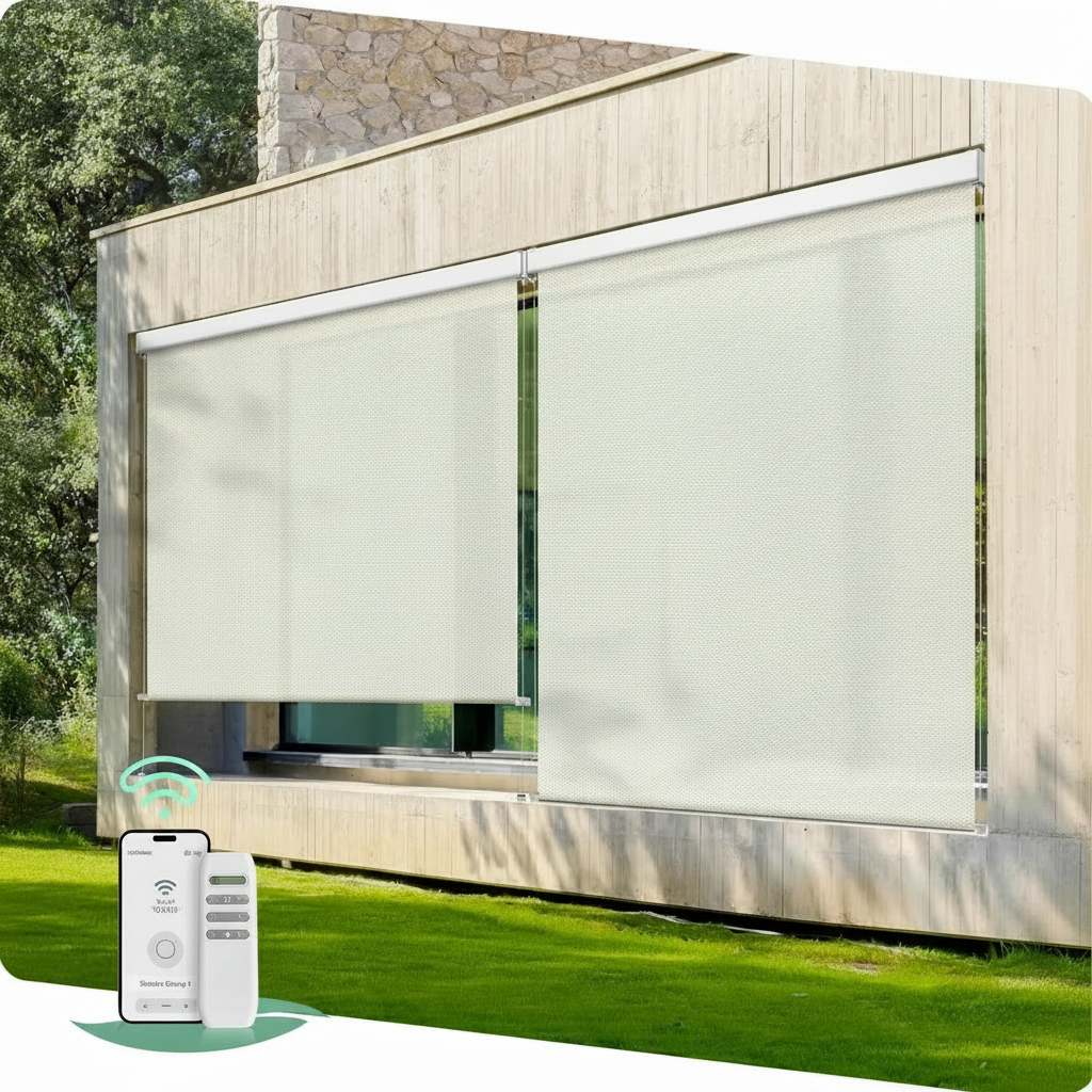Motorized Outdoor Shades, Electric Retractable Patio Screens, 7X8 FT | Motorized Outdoor Blinds for Porch, Balcony, Smart outside Window Shade with Remote & App Control, Waterproof, 3% Openness