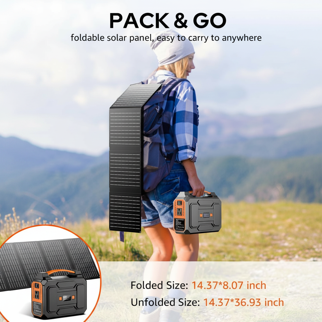 Solar Powered Generator 100W, Portable Power Station with Solar Panels 40W | 146Wh Solar Power Bank with AC Outlet,Usb A,USB C, DC Output, Small Solar Generator for Home Use Outdoor Camping RV Van Trip