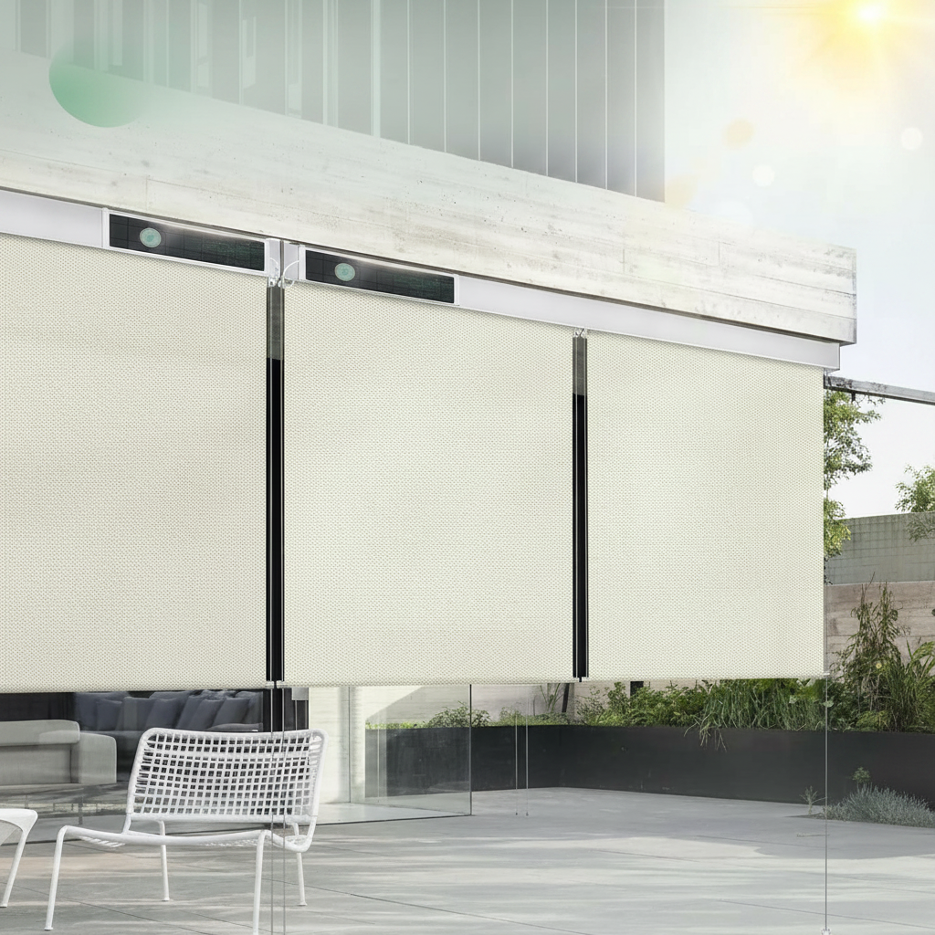 Motorized Outdoor Shades, Electric Retractable Patio Screens, 7X8 FT | Motorized Outdoor Blinds for Porch, Balcony, Smart outside Window Shade with Remote & App Control, Waterproof, 3% Openness
